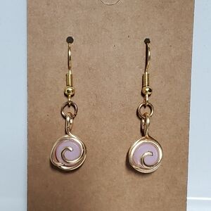Pink and gold handmade earrings - gold wire wrapped